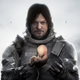 Death Stranding's protagonist holds up a baby.